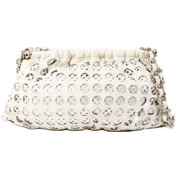 Chanel Around 2007 Made Dotted Cutout Design Cc Mark Charm Chain Shoulder Bag White/Silver