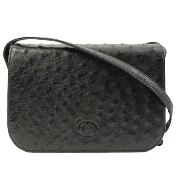 Gucci Ostrich Logo Embossed Shoulder Bag Black