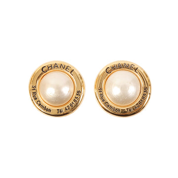 CHANEL Pearl Round Logo Cambon Earrings