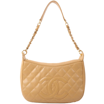 Chanel Around 2003 Made Caviar Skin Cc Mark Stitch Shoulder Bag Beige