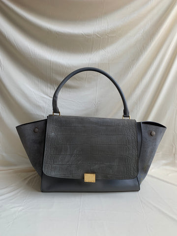 Celine Trapeze Grey Embossed Crocodile Leather Sku# 44460