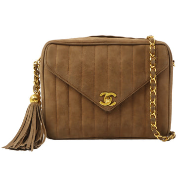 Chanel Suede V Flap Mademoiselle Stitch Fringe Chain Bag Mocha Brown