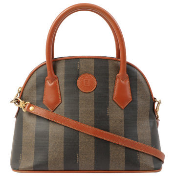 Fendi Striped Pattern Logo Embossed 2Way Bag Brown