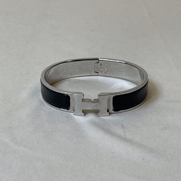 Hermes Silver Black Clic Clac H Bangle Sku# 55541