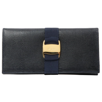 Salvatore Ferragamo Lizard Pattern Vara Plate Wallet Navy