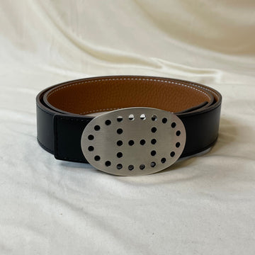 Hermes Black Brown Silver H Belt Sku# 48437