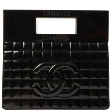 Chanel Around 2001 Made Plastic Patent Combination Chocolate Bar Top Handle Bag Black