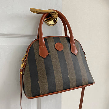 FENDI Striped Pattern Embossed 2Way Bag Brown