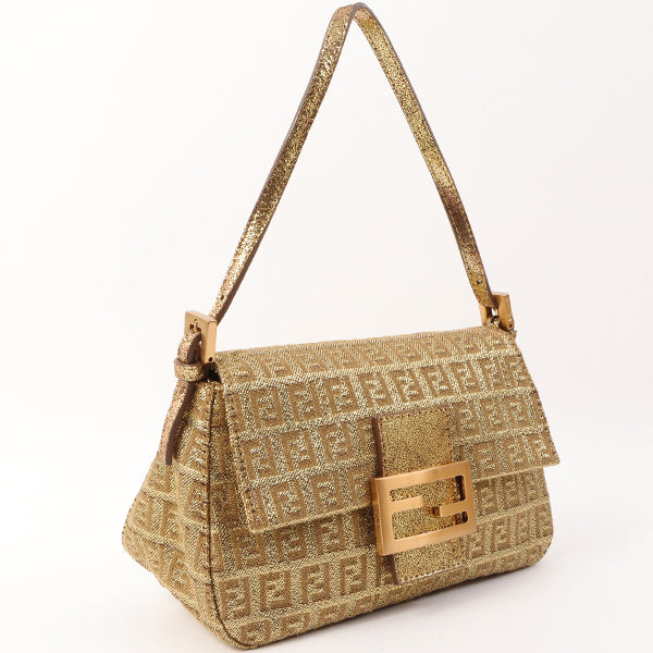 FENDI Mamma Baguette gold sequins scaled leather FF zucca buckle