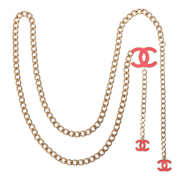 CHANEL 2004 Made Cc Mark Plate Chain Belt Pink