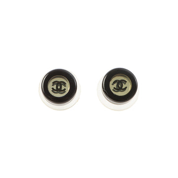 Chanel 2001 Made Round Cc Mark Mini Pierced Earrings Clear/Black