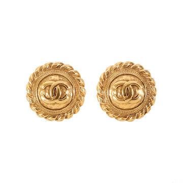 CHANEL Round Edge Design Cc Mark Earrings