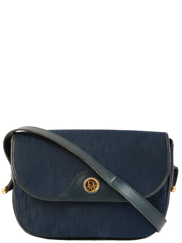 DIOR Trotter Pattern Logo Plate Shoulder Bag Navy