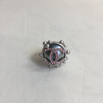 Chanel Silver Pink Crystal CC Ring Sku# 60577