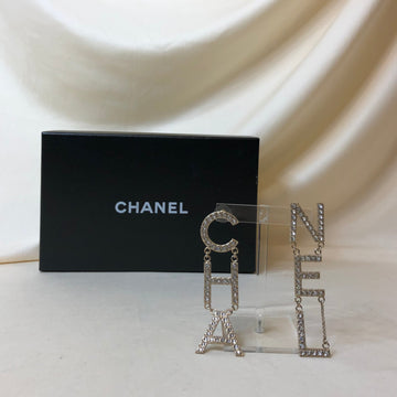 Chanel Gold Metal with Crystals CHA-NEL Drop Earrings Sku# 61019