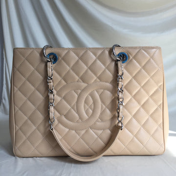 Chanel Beige Caviar GST Quilted Grand Shopping Tote Sku# 61333