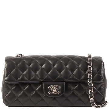 CHANEL Around 2008 Made East West Classic Flap Chain Bag Black