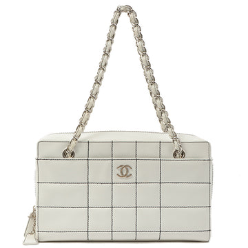 Chanel Around 2002 Made Chocolate Bar Stitch Cc Mark Plate Chain Bag White