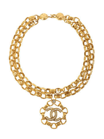 CHANEL Rhinestone Cc Mark Bijoux Chain Necklace