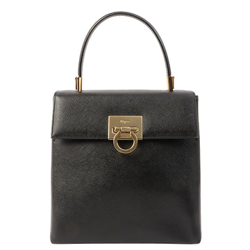 Salvatore Ferragamo Saffiano Gancini Plate Mini Top Handle Bag Black