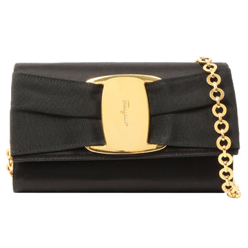 Salvatore Ferragamo Satin Vera Ribbon Plate Mini 2 Way Bag Black