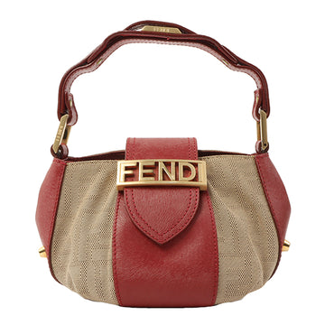 Fendi Ff Pattern Logo Plate Mini Top Handle Bag Beige/Red