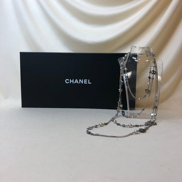 Chanel Silver Star Pearl Triple Chain Necklace Sku# 61418