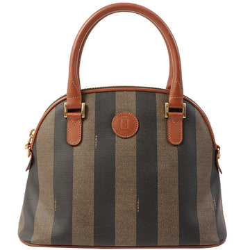 Fendi Striped Pattern Logo Embossed Top Handle Bag Brown