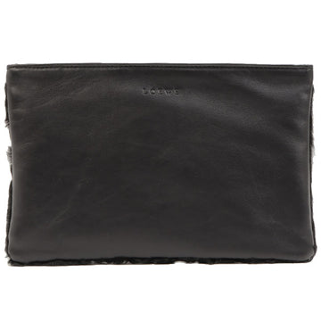 Loewe Fur Logo Embossed Clutch Bag Black