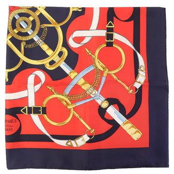 HERMES Carres 90 Apron Doll Pattern Scarf Navy/Red