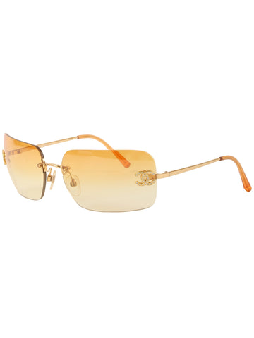 CHANEL Rhinestone Cc Mark Sunglasses Orange