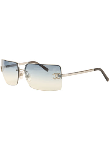 CHANEL Rhinestone Cc Mark Sunglasses Blue