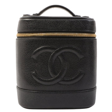 Chanel Around 2002 Made Caviar Skin Cc Mark Stitch Vanity Black