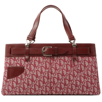 DIOR Trotter Pattern Logo Buckle Tote Bag Bordeaux