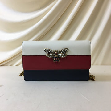 Gucci White/Red/Blue Bee Wallet On Chain Sku# 67134