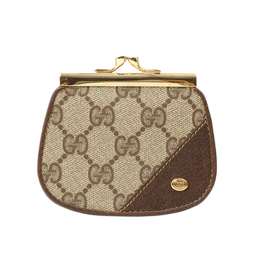 Gucci Gg Pattern Logo Plate Metal Clasp Coin Case Brown