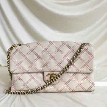 Chanel Beige Pink Stitch Flap Shoulder Bag Sku# 61411