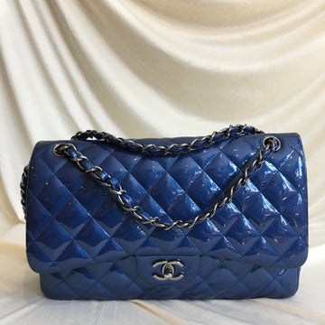 Chanel Electric Blue Patent Double Flap Bag Jumbo Sku# 61429