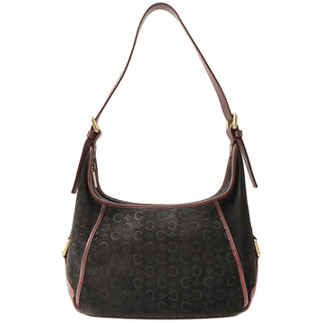 Celine Suede Leather Combination Macadam Logo Embossed Shoulder Bag Black