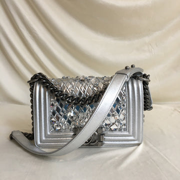 Chanel Silver Rhinestone BOY Chain Shoulder Bag Sku# 61406