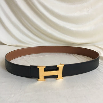 Hermes 32mm Black Brown Gold H Belt Size 72 Sku# 61400