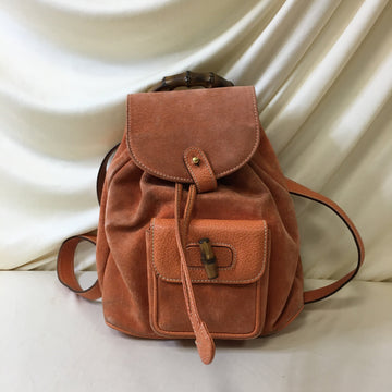 Gucci Orange Suede Leather Bamboo Backpack Sku# 67222