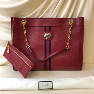 Gucci Red Leather GG Large Rajah Chain Tote With Pouch Sku# 63652