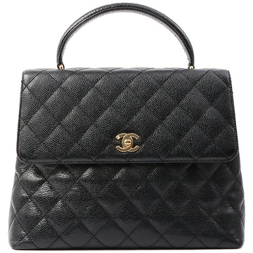 Chanel Around 2002 Made Caviar Skin Turn-Lock Top Handle Bag Black