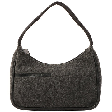 Prada Wool Logo Embossed Shoulder Bag Black/Dark Grey
