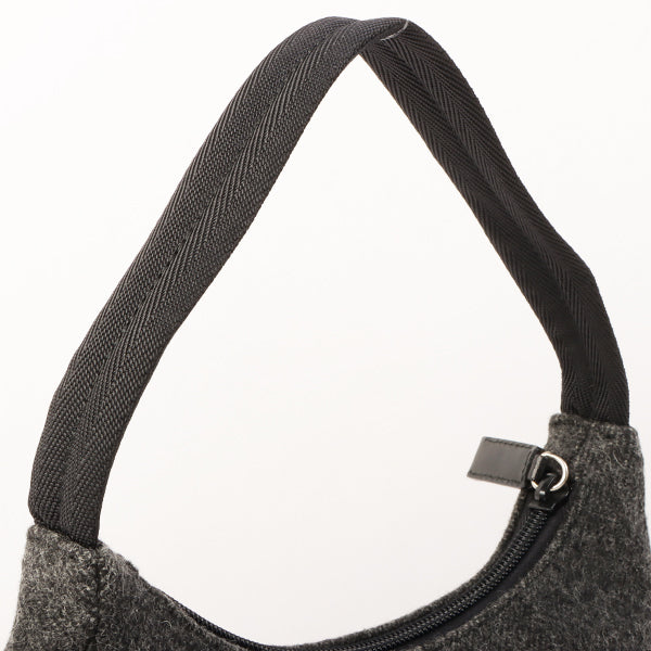 Prada Wool Logo Embossed Shoulder Bag Black Dark Grey