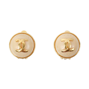 Chanel Round Stone Cc Mark Earrings Beige