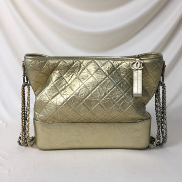 Chanel Gold Gabrielle Hobo Quilted Metallic Aged Calfskin Large Sku# 58147