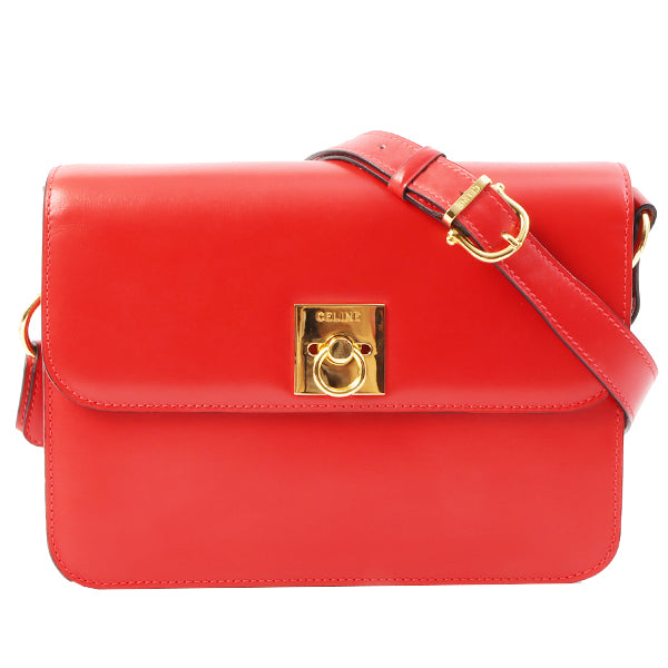 Celine Logo Plate Shoulder Bag Red