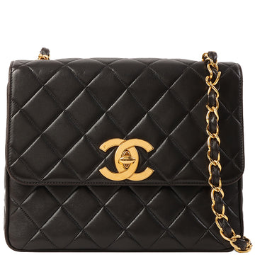 CHANEL Around 1995 Made Big Cc Mark Plate Square Shoulder Bag Black